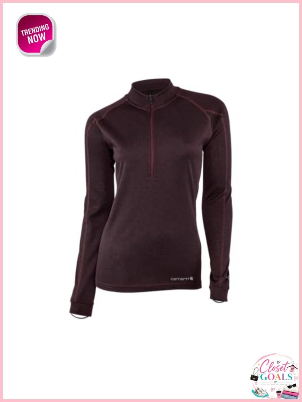 Merino Wool Blend Base Layer Quarter-Zip Work Top Mock Neck Thumb Loops